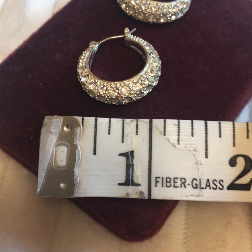 Silver Tone Rhinestone Hoops - Picture 2 of 4